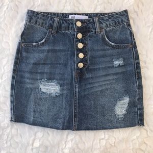 RSQ COLLECTIVE BUTTON FLY DISTRESSED DENIM SKIRT